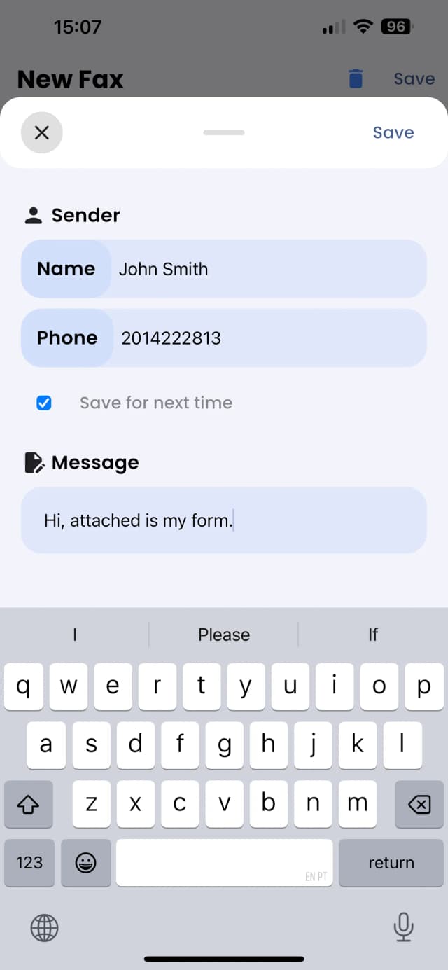 FaxFlow Mobile App Cover Letter Feature