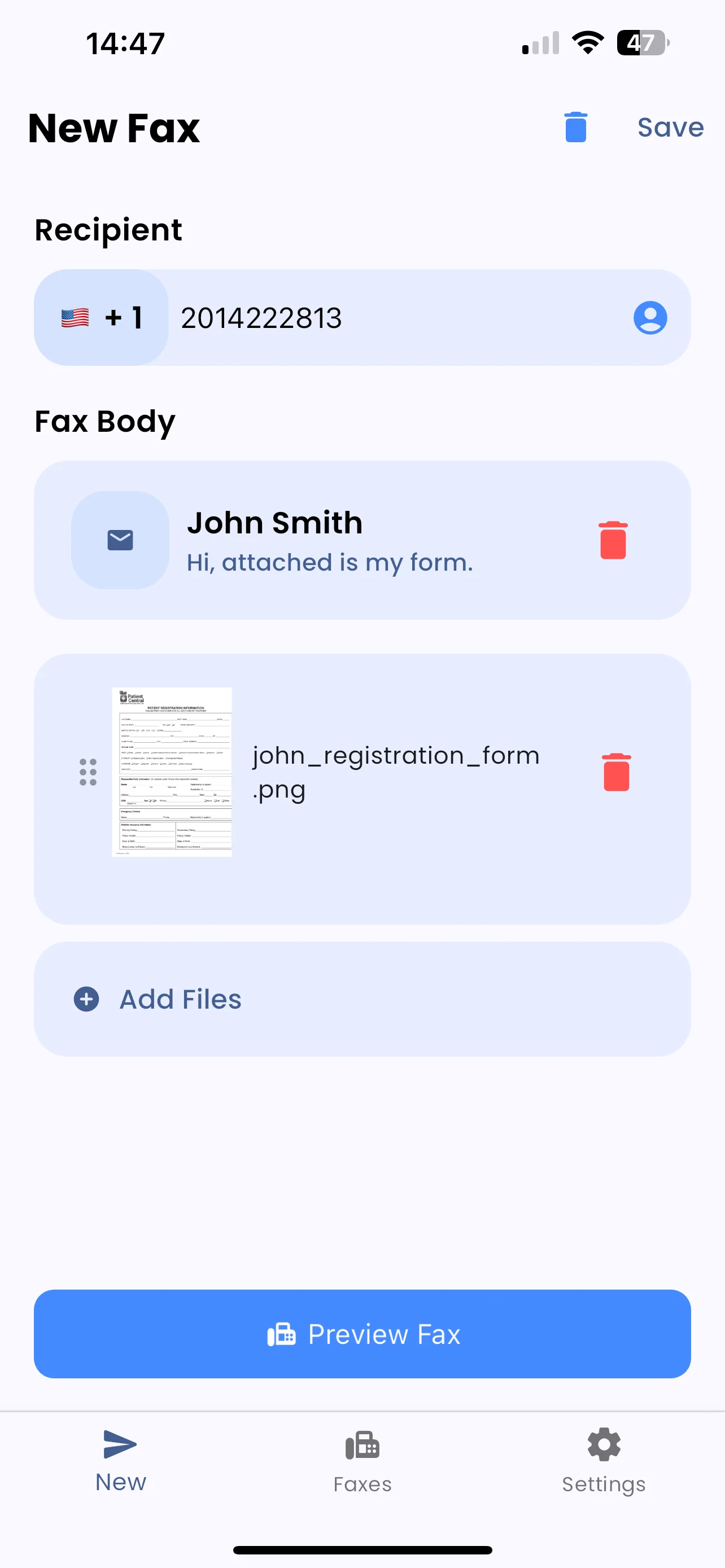 FaxFlow app showing how to send fax online