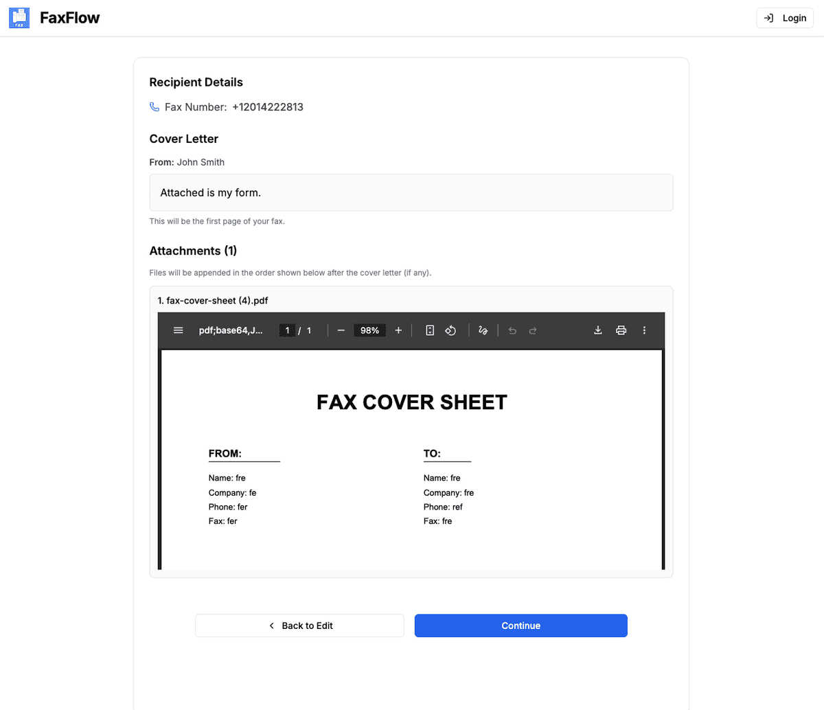 Preview fax contents before sending