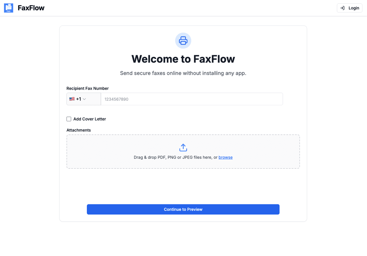 FaxFlow web app interface