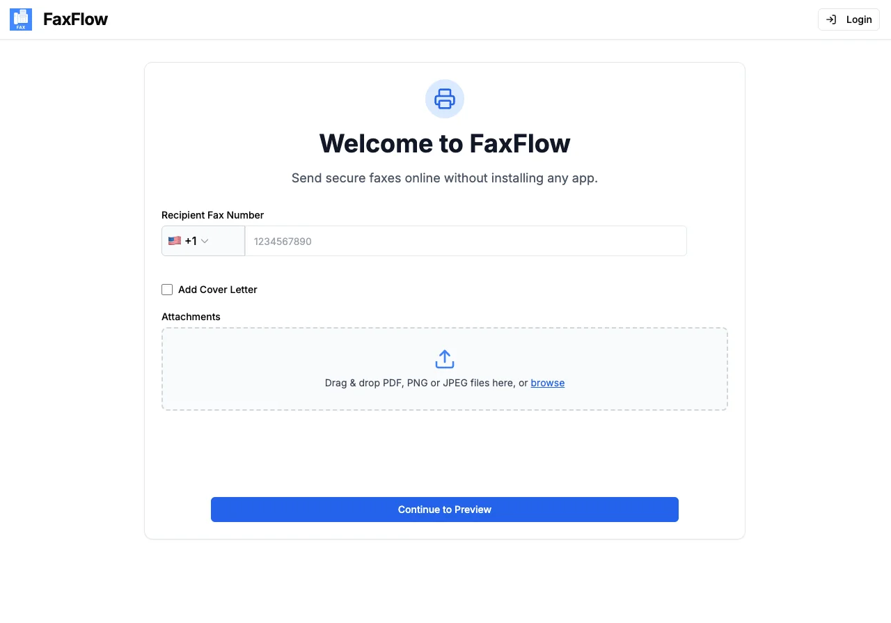 FaxFlow web interface showing how to send fax online without a machine