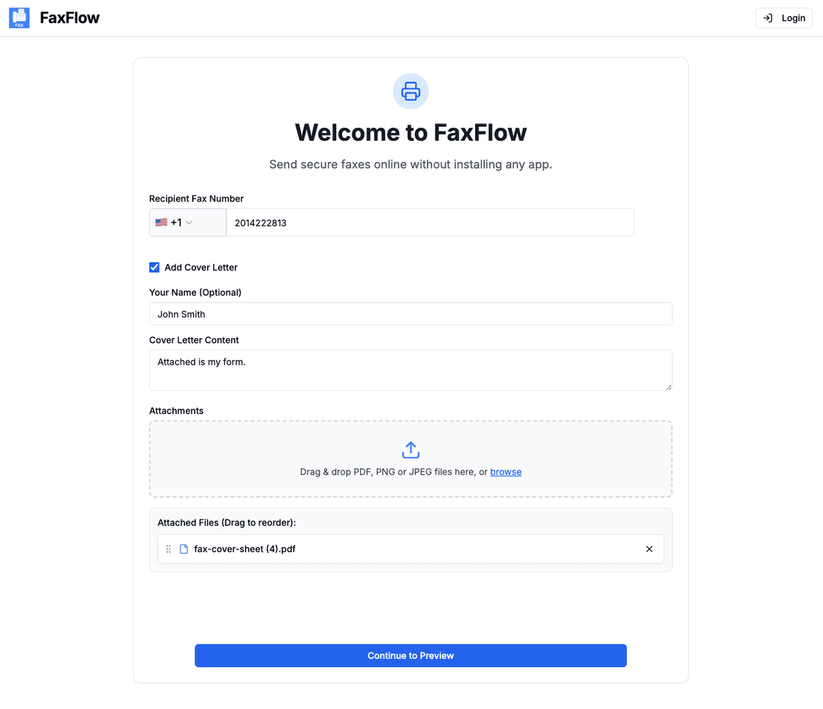 Upload Your PDF to FaxFlow